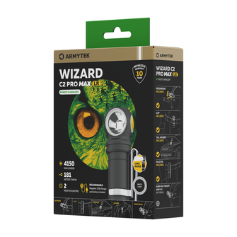 ArmyTek Wizard C2 Pro Max LR White LED kapesní svítilna s klipem na opasek, s baterií 4150 lm