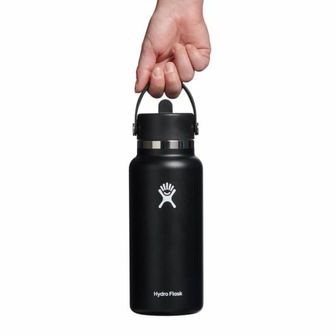 Hydro Flask Široká termo láhev s náustkem 32 OZ Wide Flex Straw Cap, černá